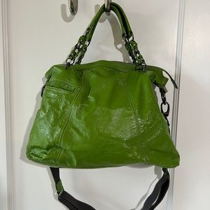 Lime green crinkly patent leather hobo international crossbody